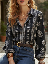Casual Printed Ruffle Collar Shirt